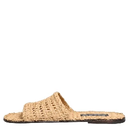 Beige Straw Raffia Slides Sandals Flats Shoes