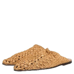 Beige Woven Straw Slides Sandals Flats Shoes