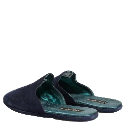 Blue Suede Slides Flat Slipper Men Shoes