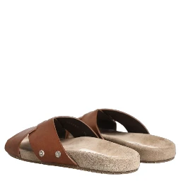 Brown Calf Leather Slides Sandals Shoes