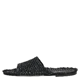 Black Straw Raffia Slides Sandals Flats Shoes