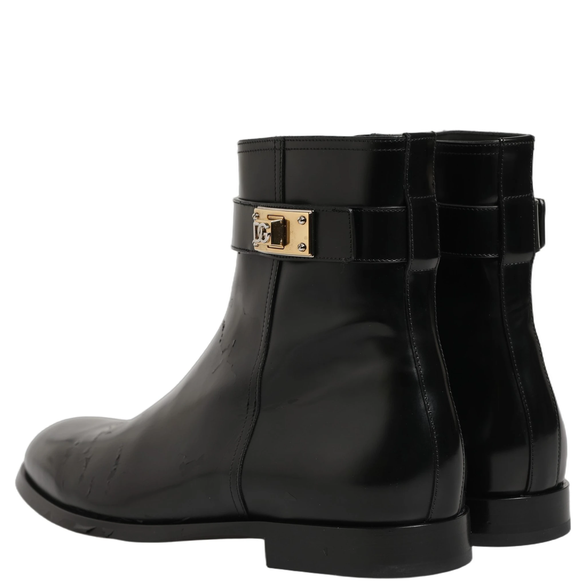 Black Leather Logo Buckle Mid Calf Boots Shoes