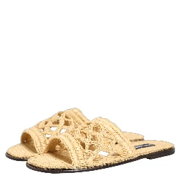 Beige Straw Raffia Slides Sandals Flats Shoes