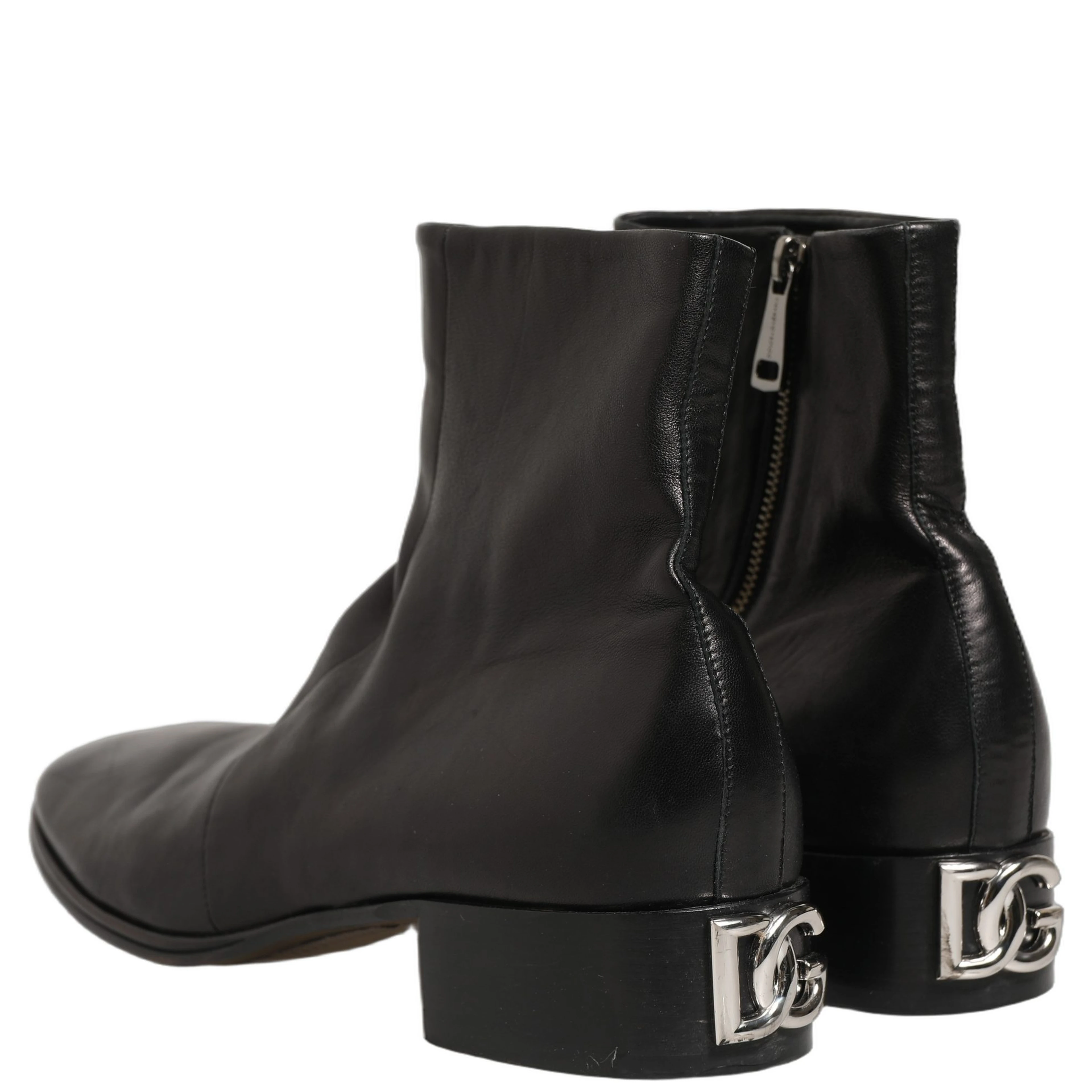 Black Leather Logo Short Ankle Boots Shoes