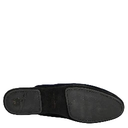 Dark Blue Suede Slides Flat Slipper Men Shoes