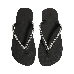 Black Embellished Rubber Flip Flops Men Shoes