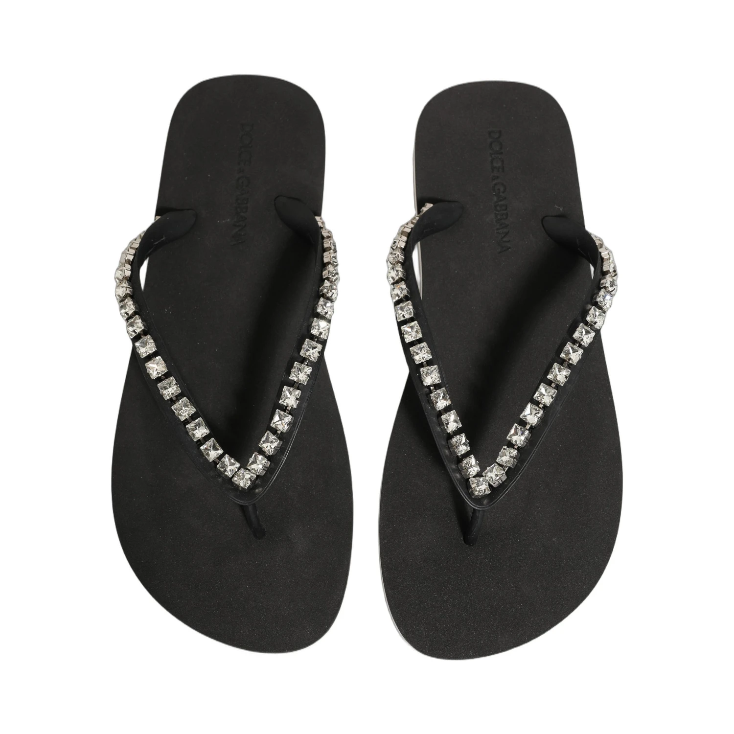 Black Embellished Rubber Flip Flops Men Shoes