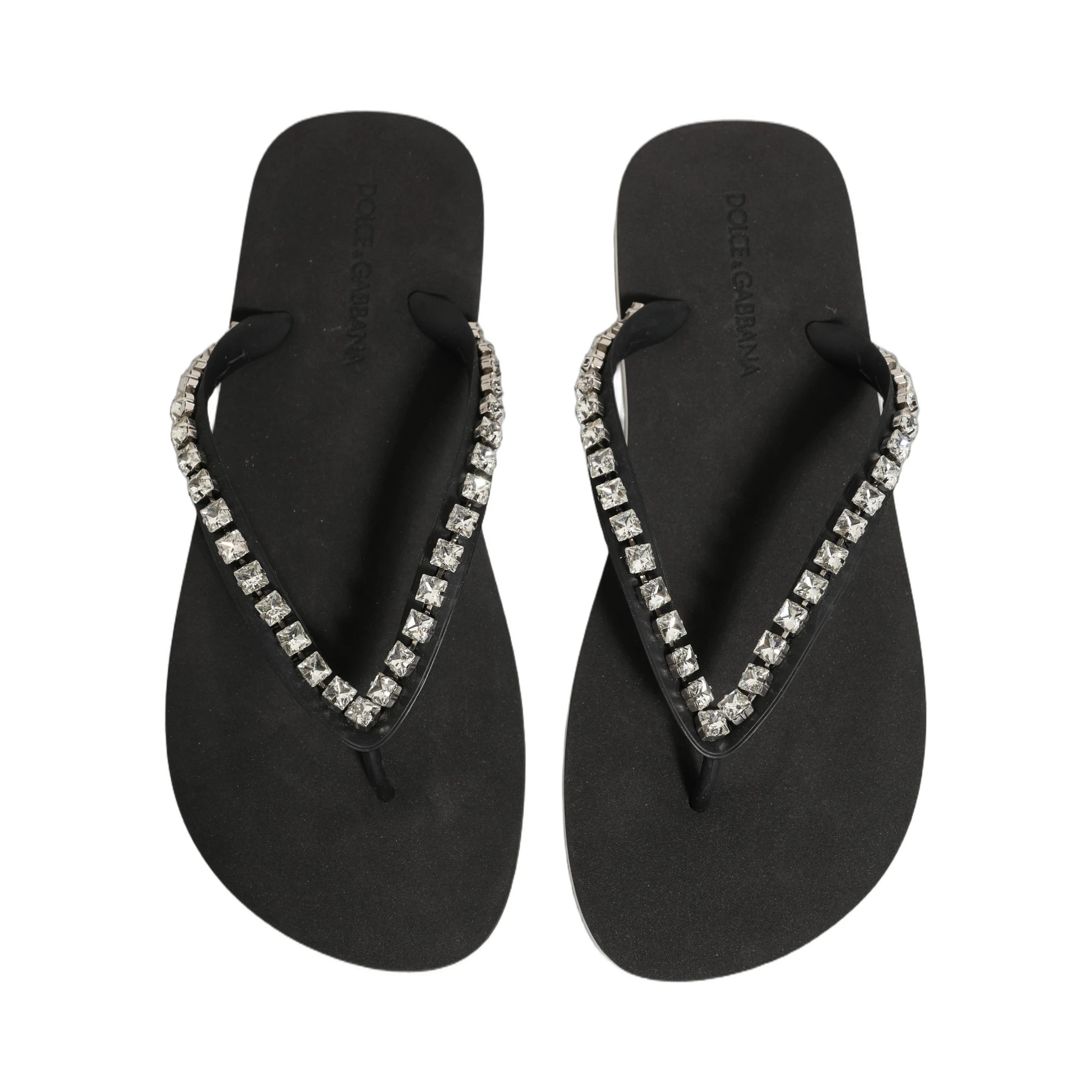 Black Embellished Rubber Flip Flops Men Shoes