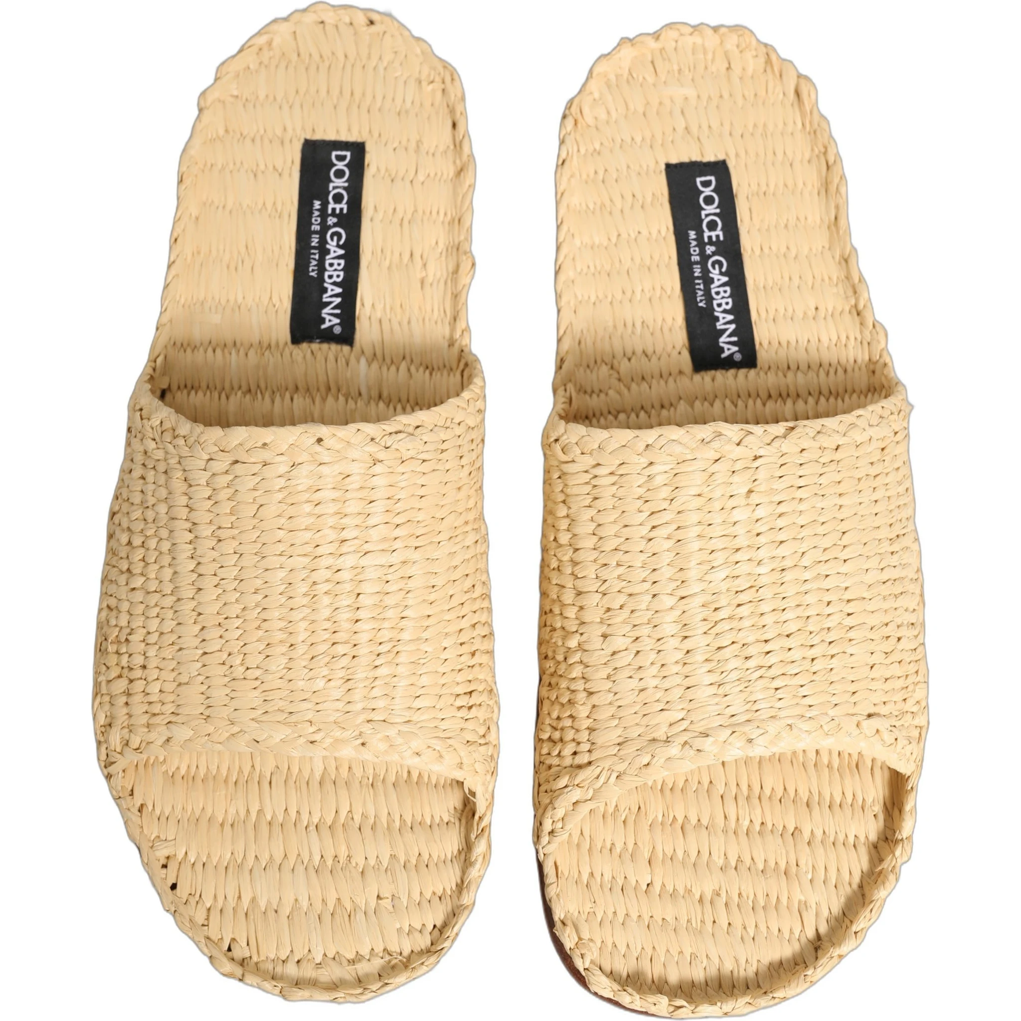 Beige Straw Raffia Slides Sandals Flats Shoes