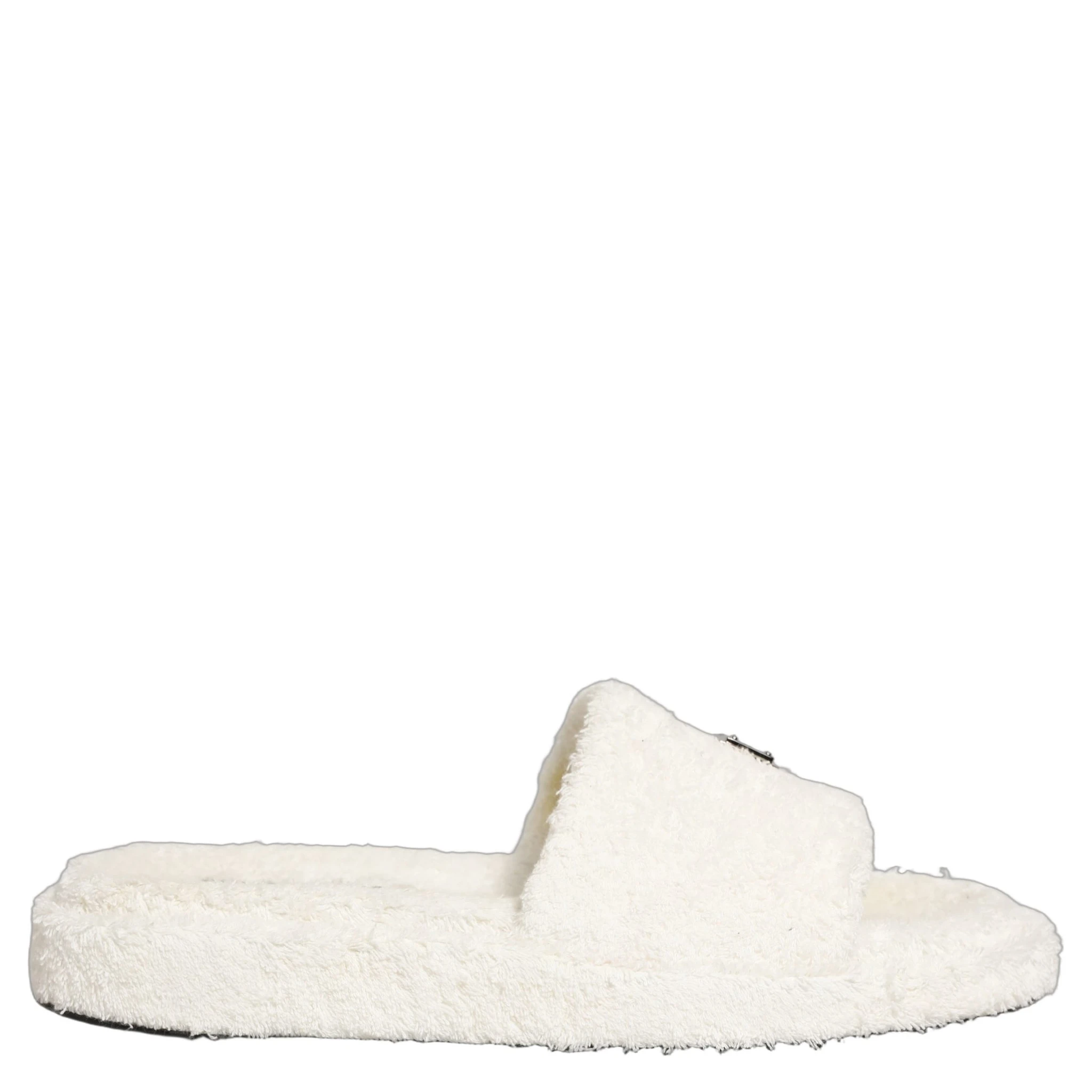 White Faux Fur Flats Men Slides Sandals Shoes