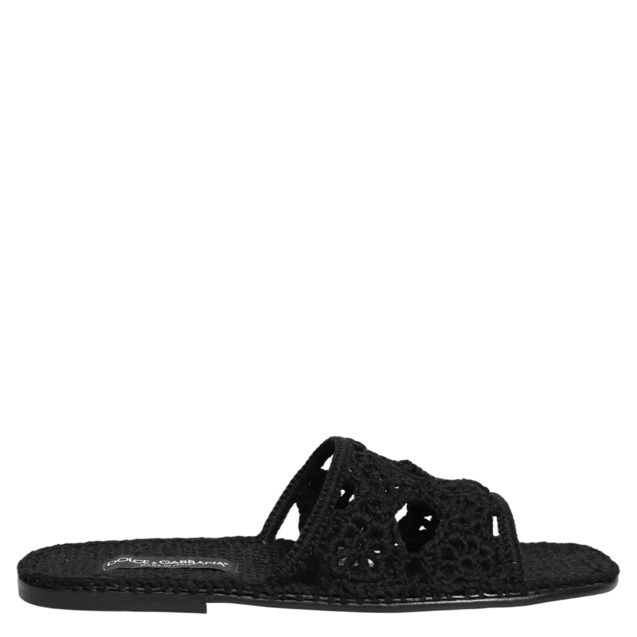 Black Fabric Woven Slides Sandals Flats Shoes