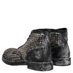 Black Leather Runway Studs Ankle Boots Shoes