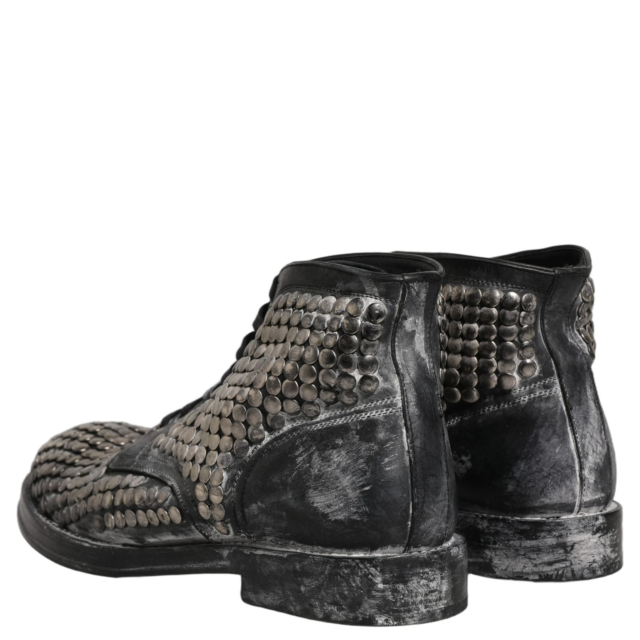 Black Leather Runway Studs Ankle Boots Shoes