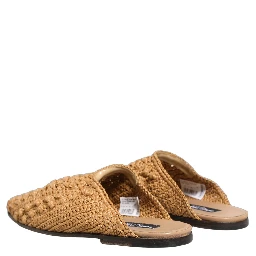 Beige Woven Straw Slides Sandals Flats Shoes