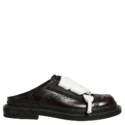 Brown Leather Slip On Flat Sandals Men Shoes