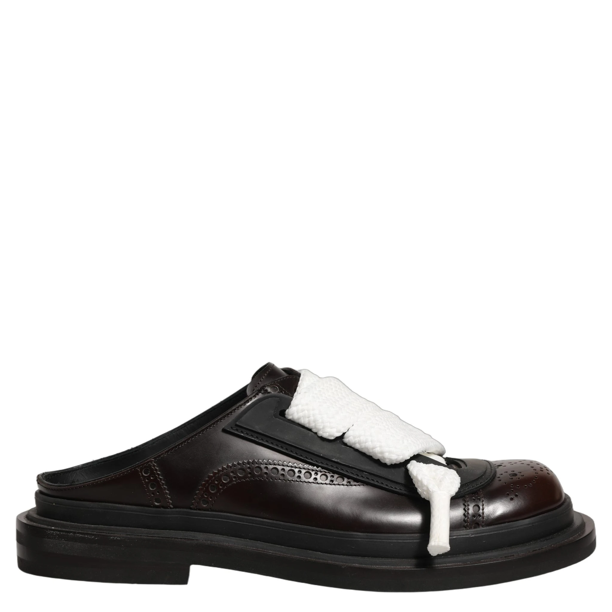 Brown Leather Slip On Flat Sandals Men Shoes