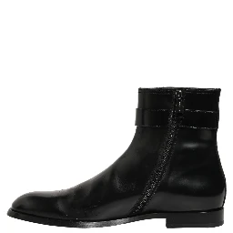 Black Leather Logo Buckle Mid Calf Boots Shoes