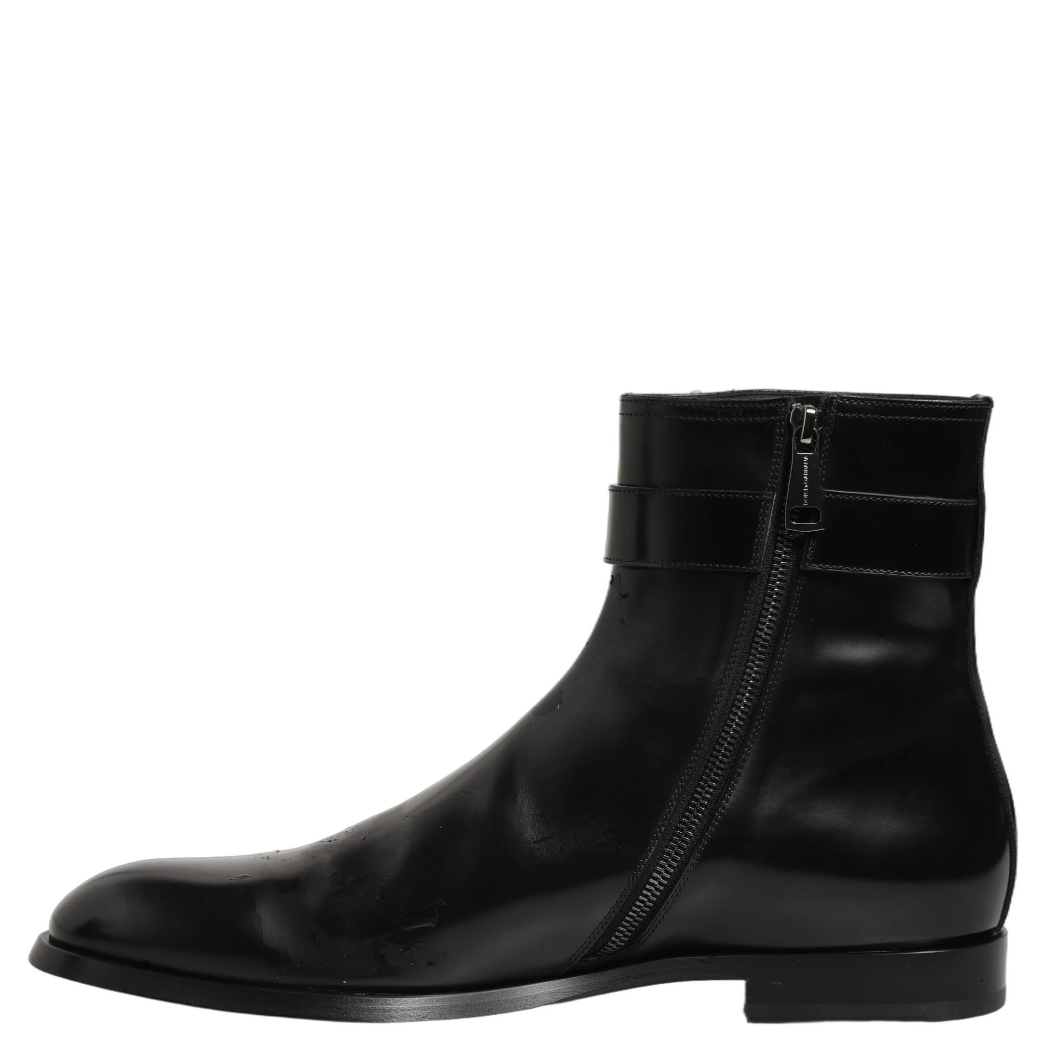 Black Leather Logo Buckle Mid Calf Boots Shoes