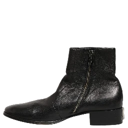 Black Leather Logo Short Ankle Boots Shoes