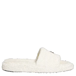 White Faux Fur Flats Men Slides Sandals Shoes