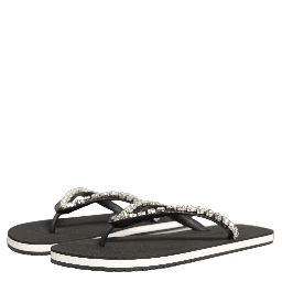 Black Embellished Rubber Flip Flops Men Shoes