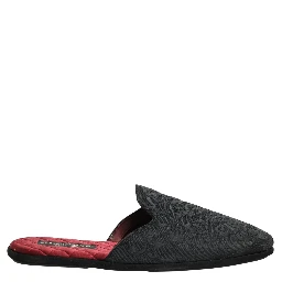 Black Floral Brocade Slides Slippers Shoes