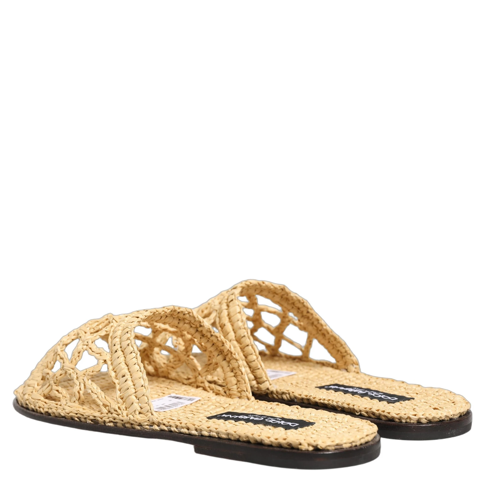 Beige Straw Raffia Slides Sandals Flats Shoes