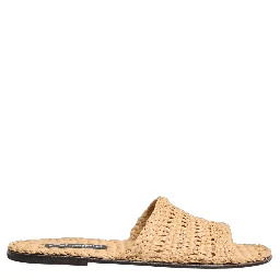 Beige Straw Raffia Slides Sandals Flats Shoes