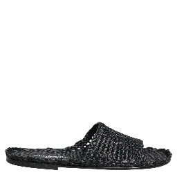 Black Straw Raffia Slides Sandals Flats Shoes