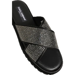 Black Strass Criss Cross Slide Sandals Shoes