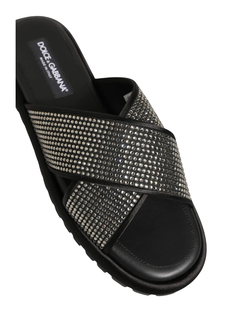 Black Strass Criss Cross Slide Sandals Shoes