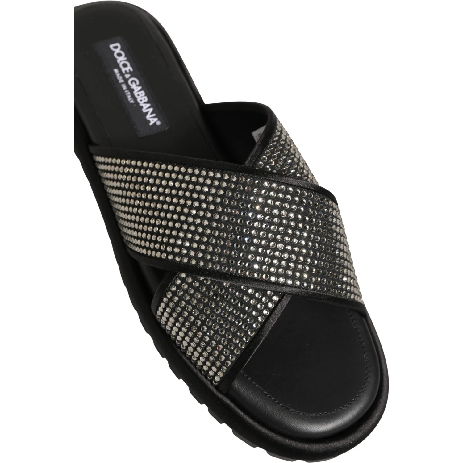 Black Strass Criss Cross Slide Sandals Shoes