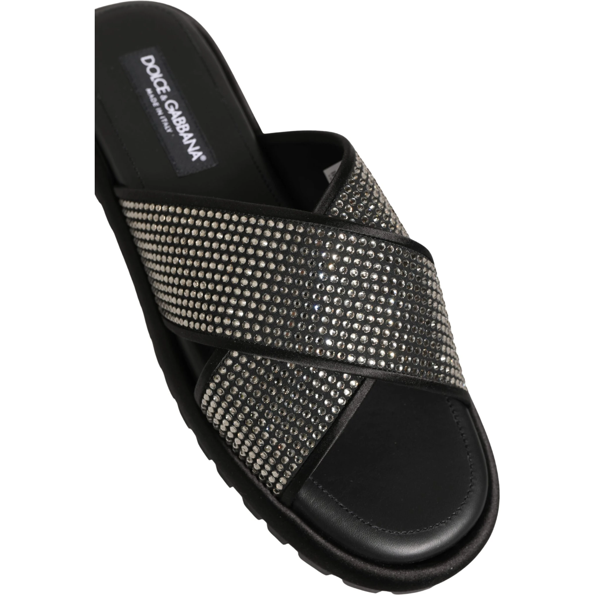 Black Strass Criss Cross Slide Sandals Shoes