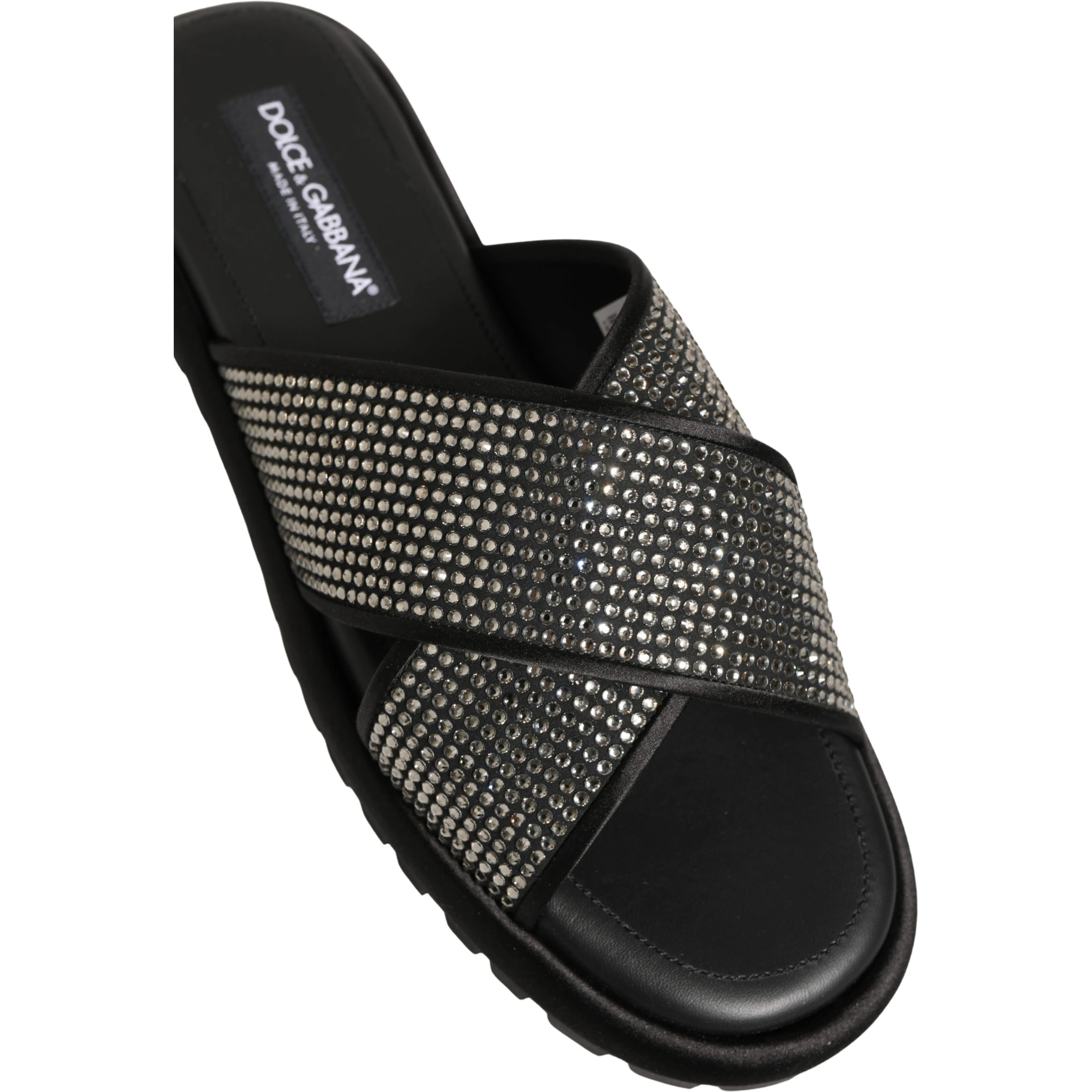 Black Strass Criss Cross Slide Sandals Shoes