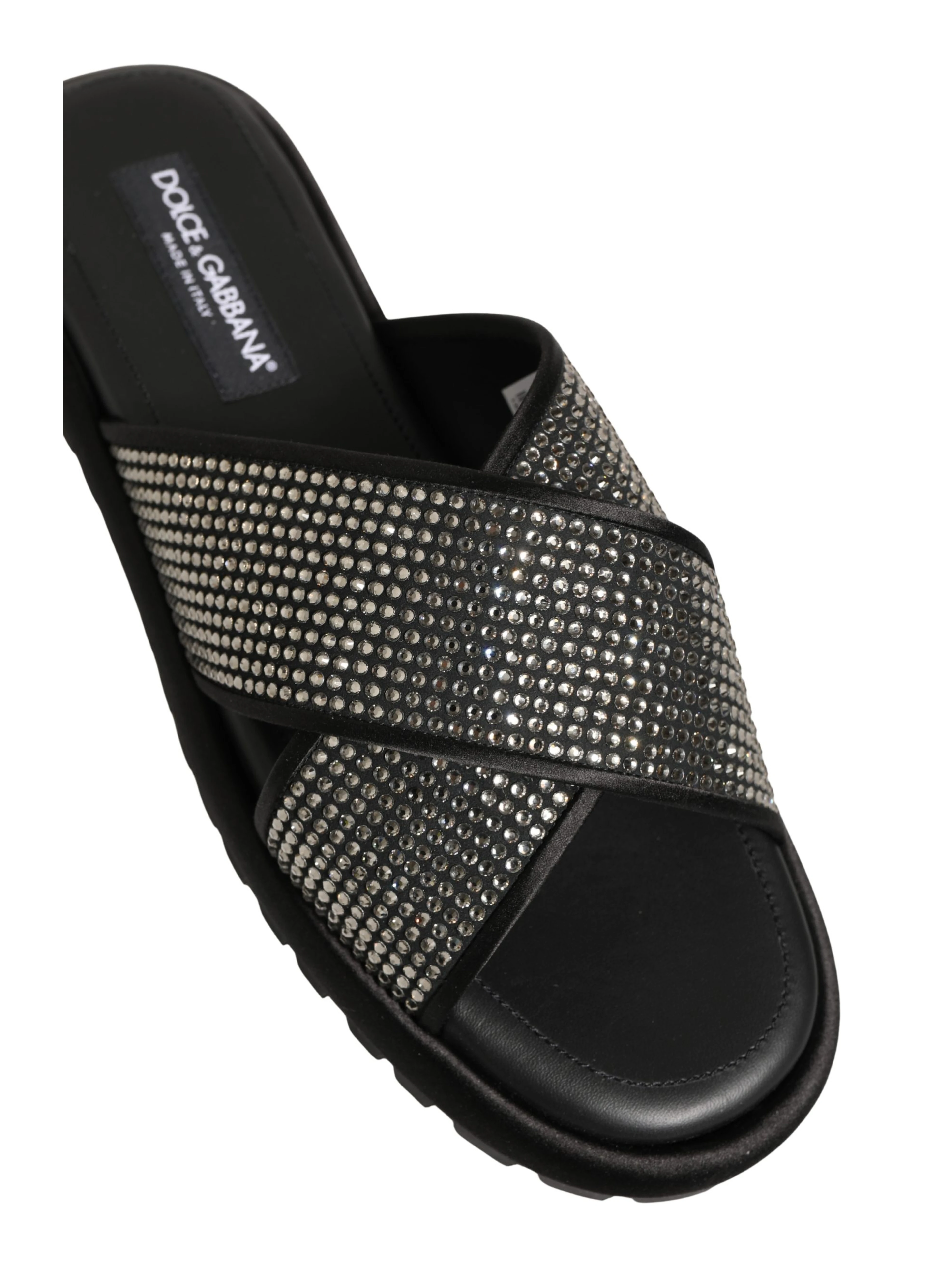 Black Strass Criss Cross Slide Sandals Shoes