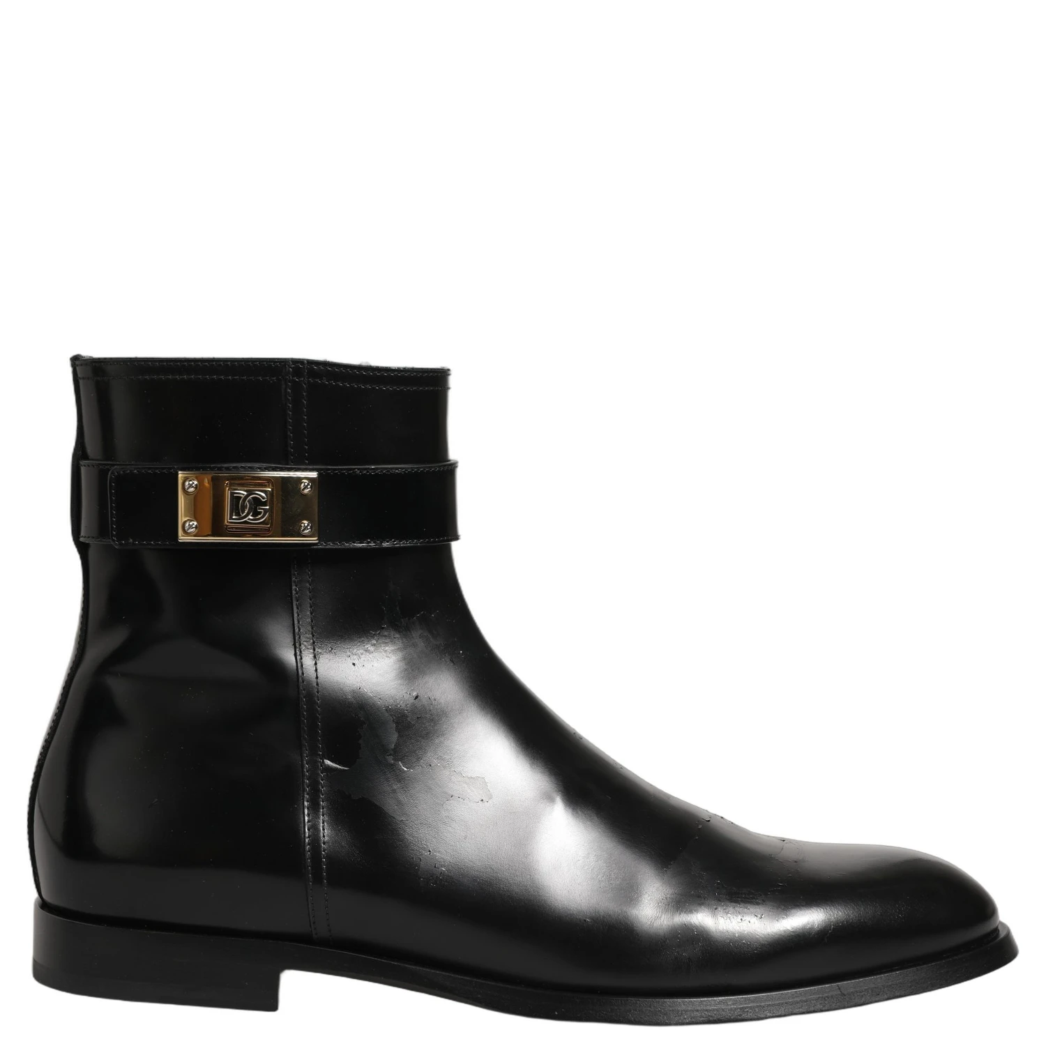 Black Leather Logo Buckle Mid Calf Boots Shoes