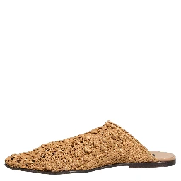 Beige Woven Straw Slides Sandals Flats Shoes