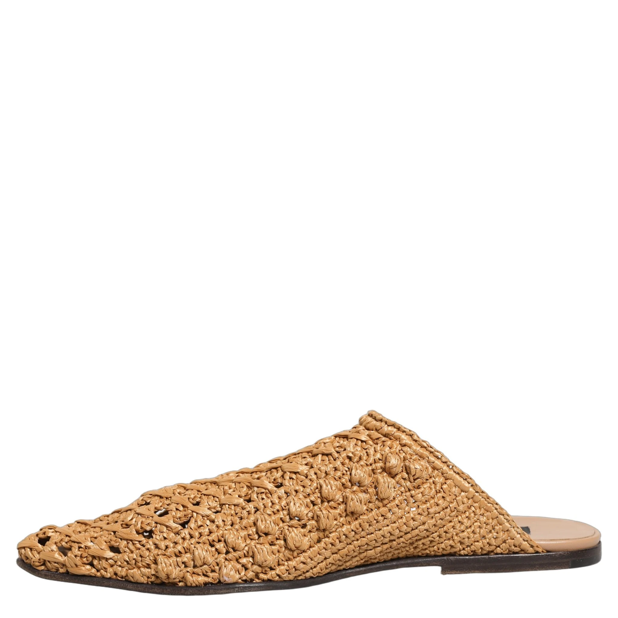 Beige Woven Straw Slides Sandals Flats Shoes