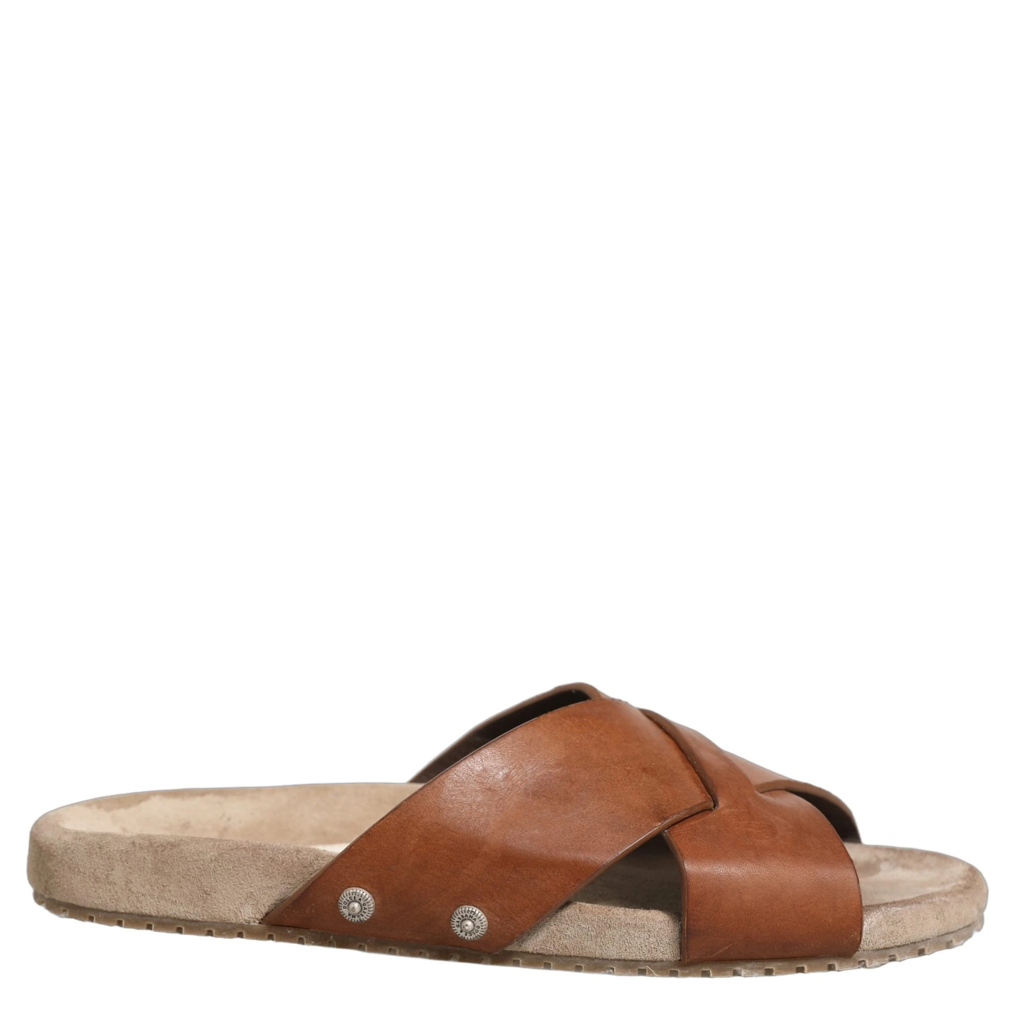 Brown Calf Leather Slides Sandals Shoes