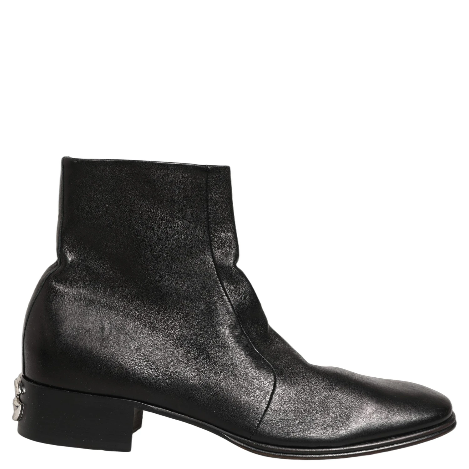 Black Leather Logo Short Ankle Boots Shoes
