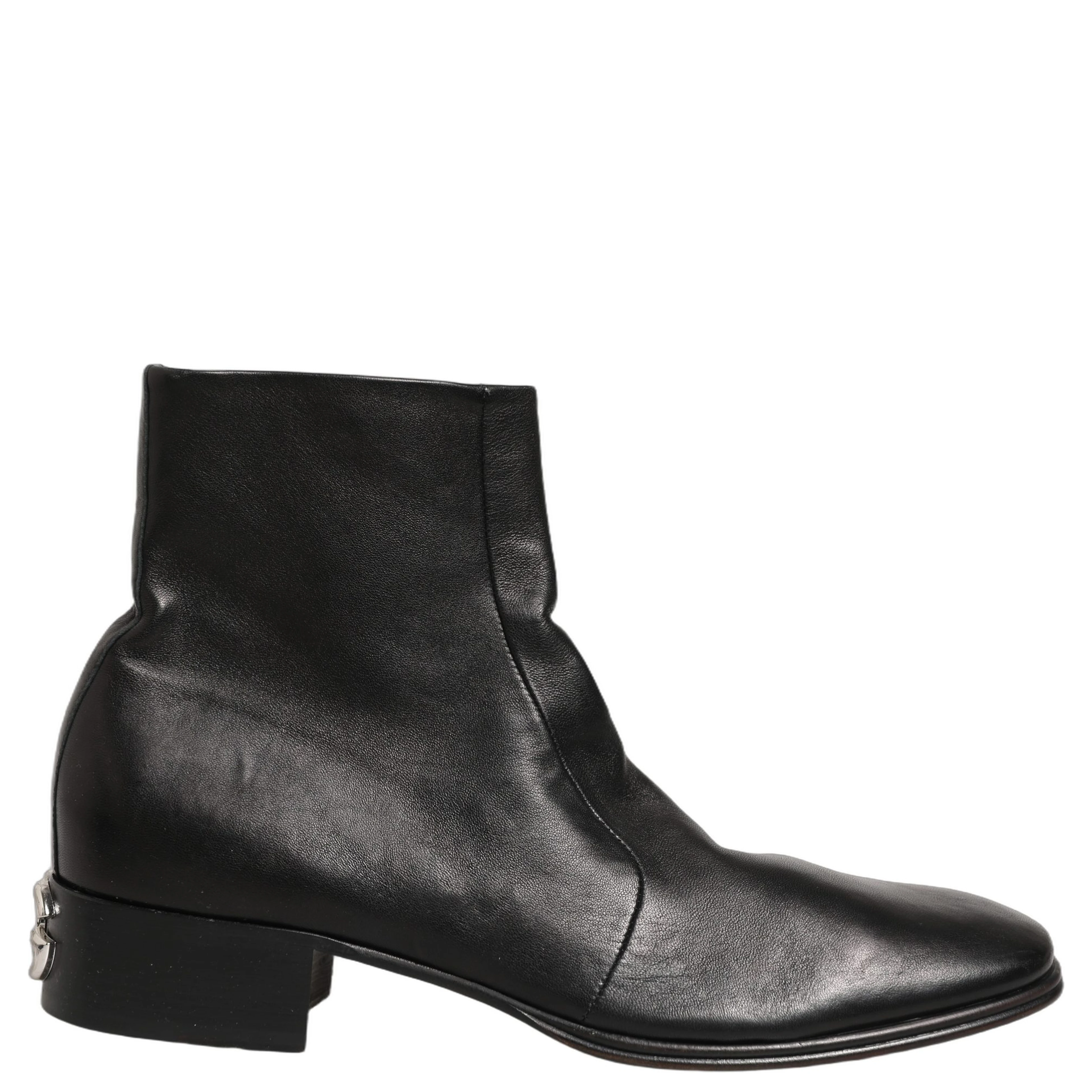 Black Leather Logo Short Ankle Boots Shoes