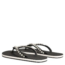 Black Embellished Rubber Flip Flops Men Shoes