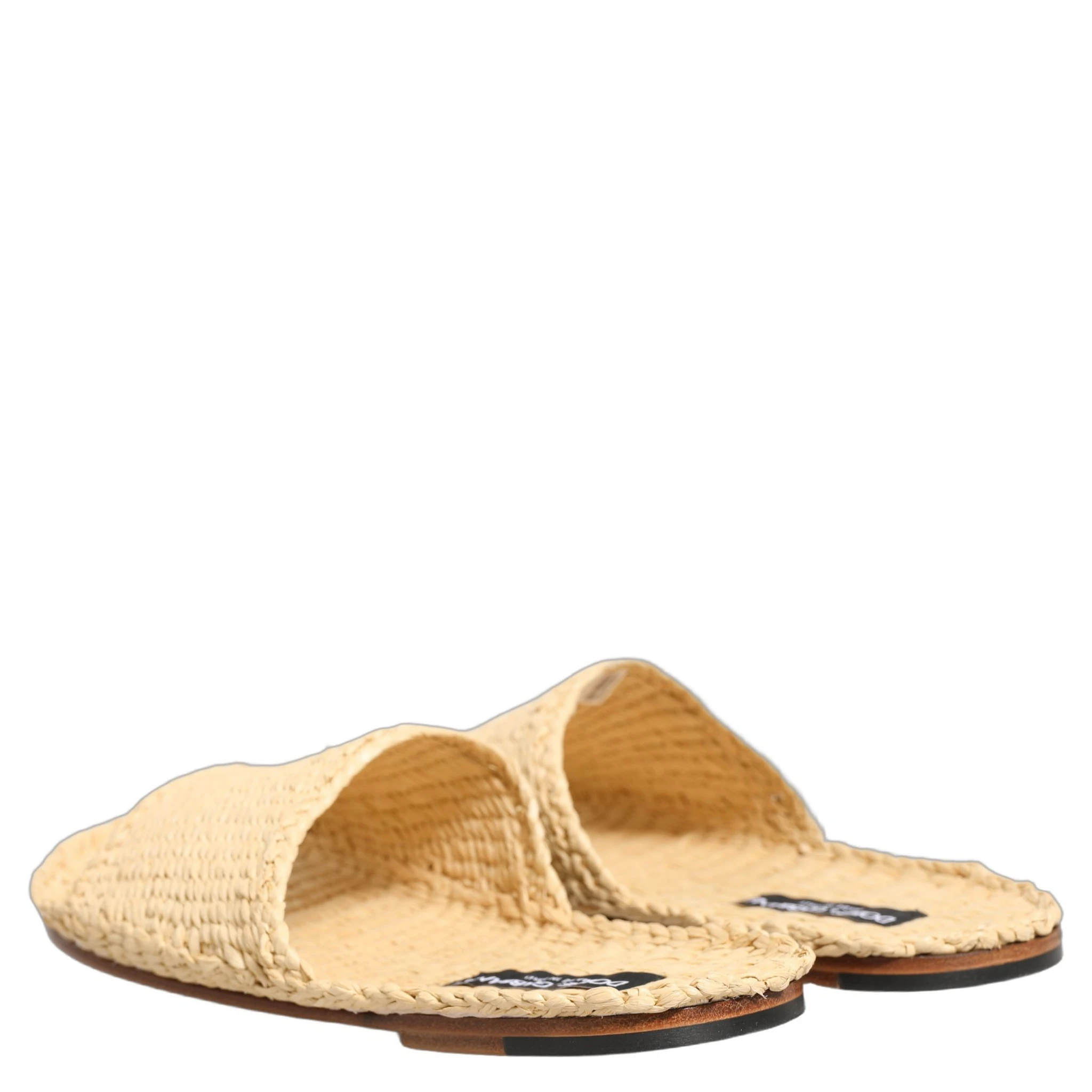 Beige Straw Raffia Slides Sandals Flats Shoes