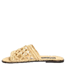 Beige Straw Raffia Slides Sandals Flats Shoes