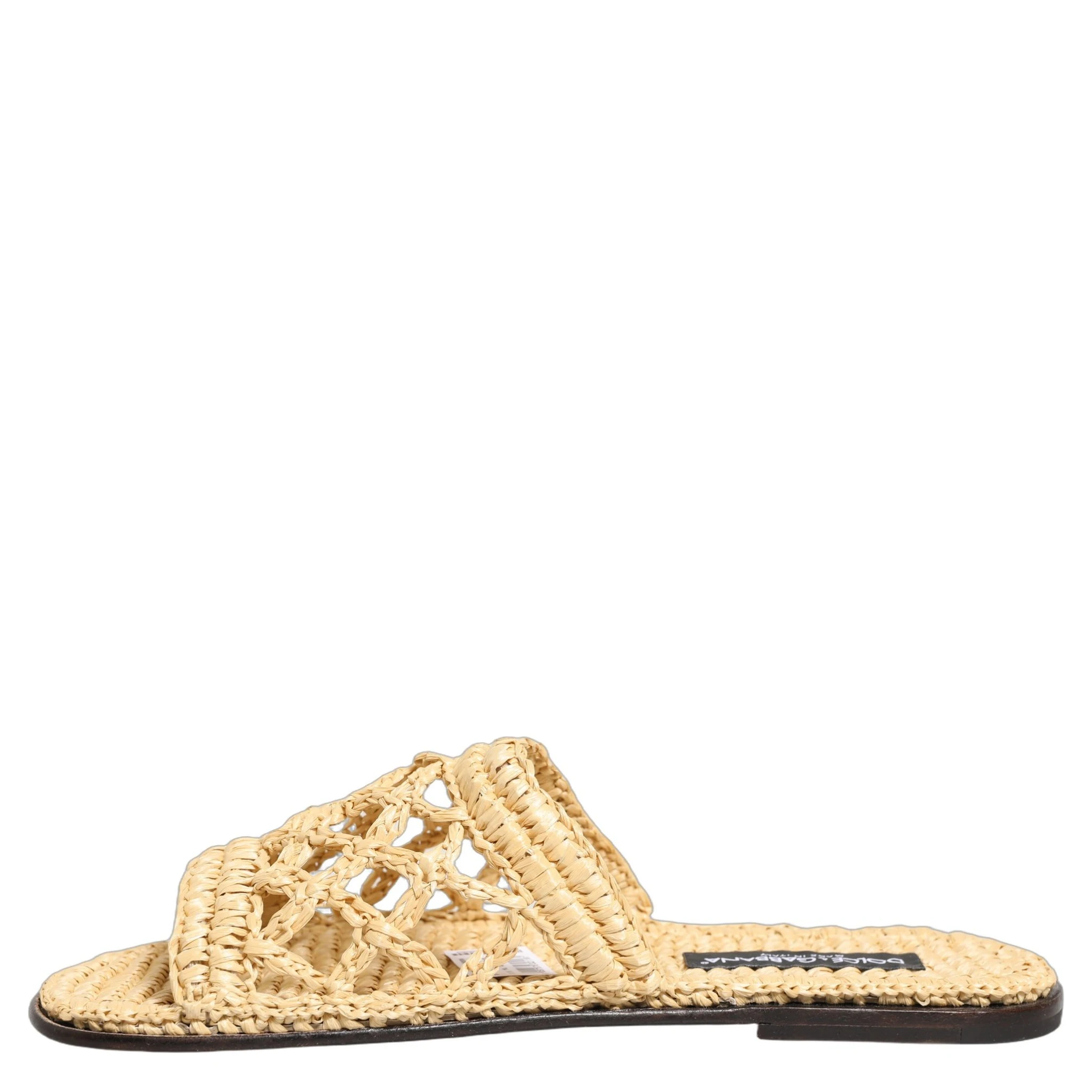 Beige Straw Raffia Slides Sandals Flats Shoes