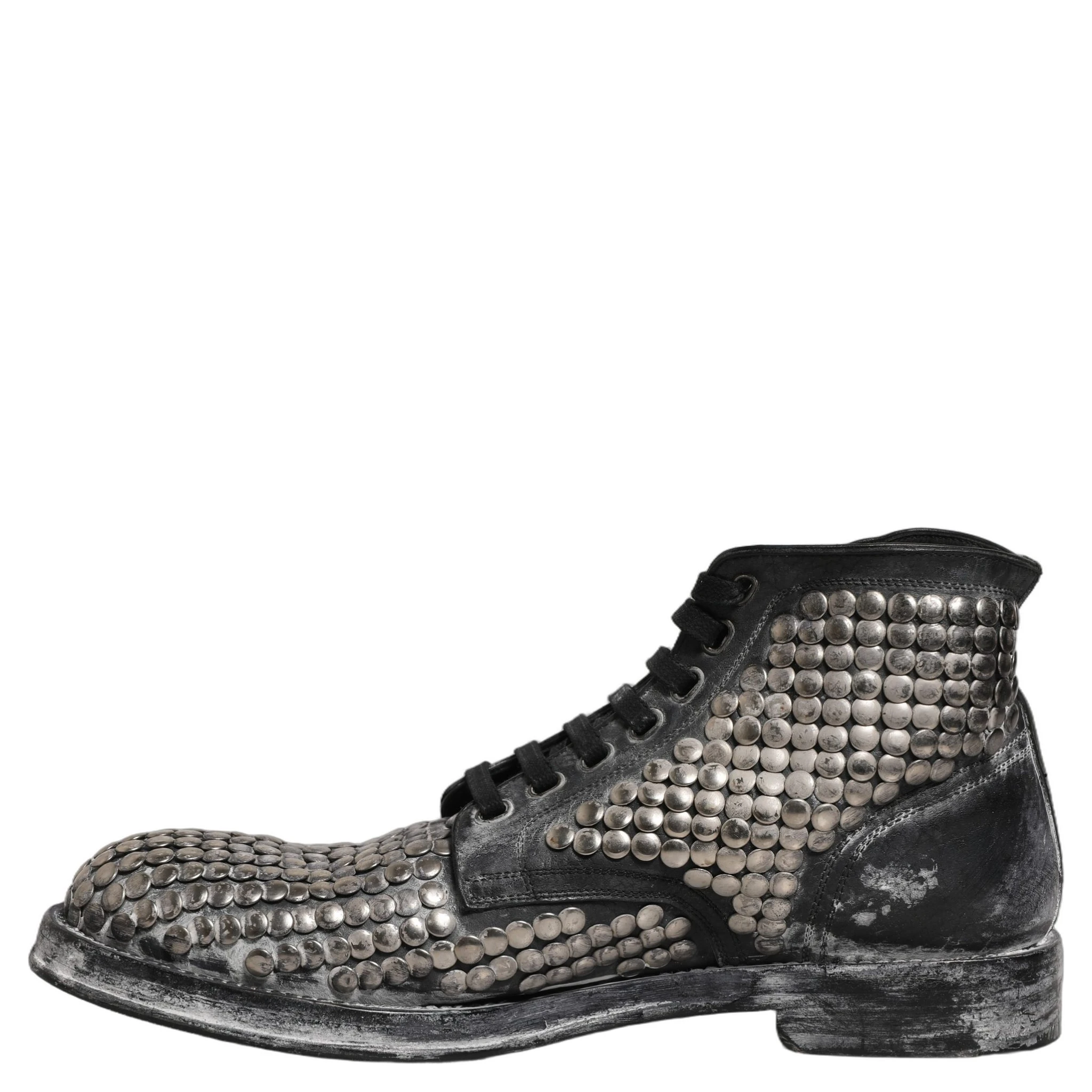 Black Leather Runway Studs Ankle Boots Shoes