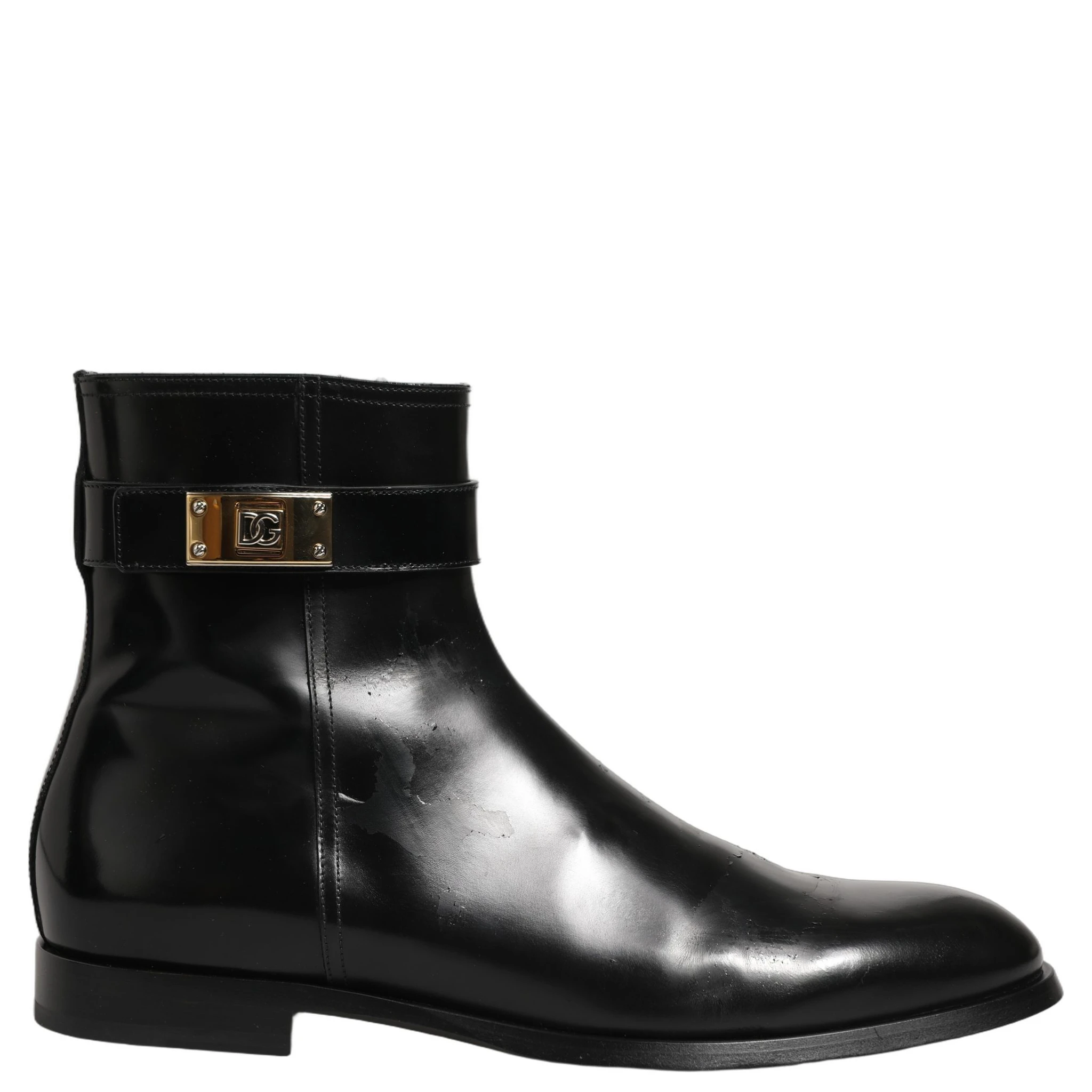 Black Leather Logo Buckle Mid Calf Boots Shoes