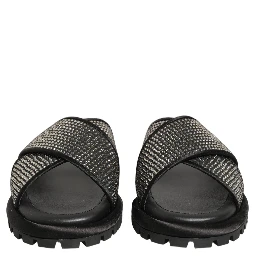 Black Strass Criss Cross Slide Sandals Shoes