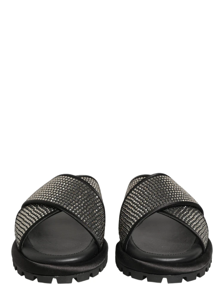 Black Strass Criss Cross Slide Sandals Shoes alternative