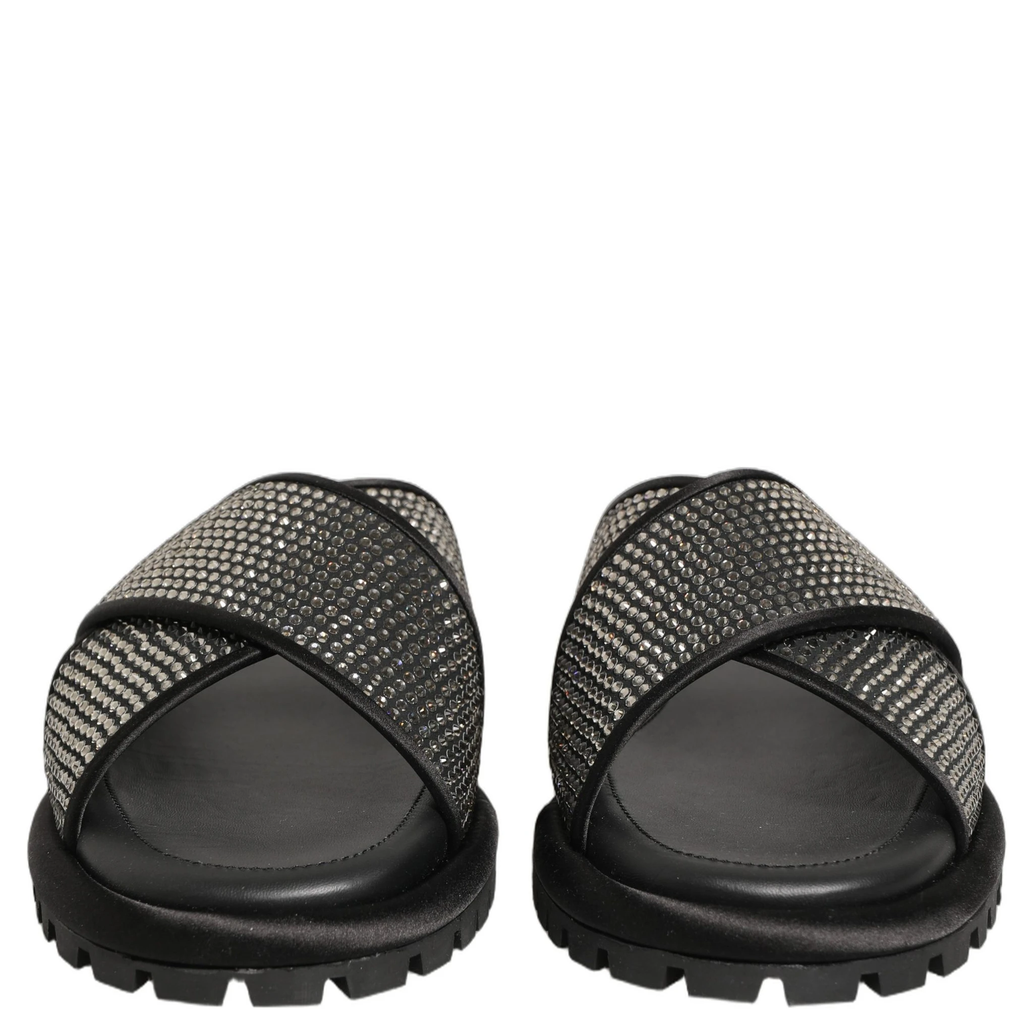Black Strass Criss Cross Slide Sandals Shoes